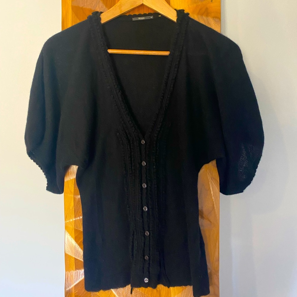 Maya 100% Cashmere Puff Sleeve Button Up Sweater Size S